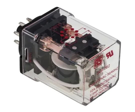 63-4604-56　RS PRO,230V交流线圈非锁定继电器DPDT,10A开关电流插头，2极　348-762
