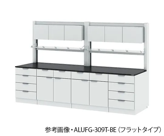 4-3415-01 Side Laboratory Table (Steel Cabinet Type/with Storage Cabinets and Aluminum Shelving Unit) Flat Type 1800 x 900 x 850/1900 mm ALUFG-189T-BE