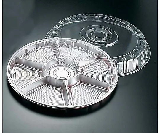 62-6652-62　Circle Tray with Transparent Lid (20 Sets) Silver (7 Dividers)　FP-8
