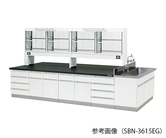 3-7818-01　实验室中央工作台 (木型) 2400×1200×800/1870 mm玻璃门配有LED照明　SBN-2412EG