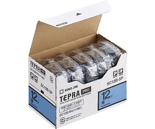 61-0600-03　Tepra PRO Label Printer Tape Eco Pack 5 Pc black characters On Blue 12 mm　SC12B-5P