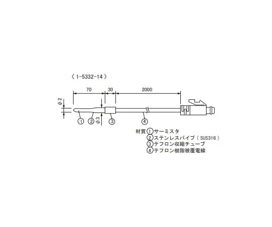 1-5332-14　温度传感器不锈钢管70 mm/2.0mm　TR-5320