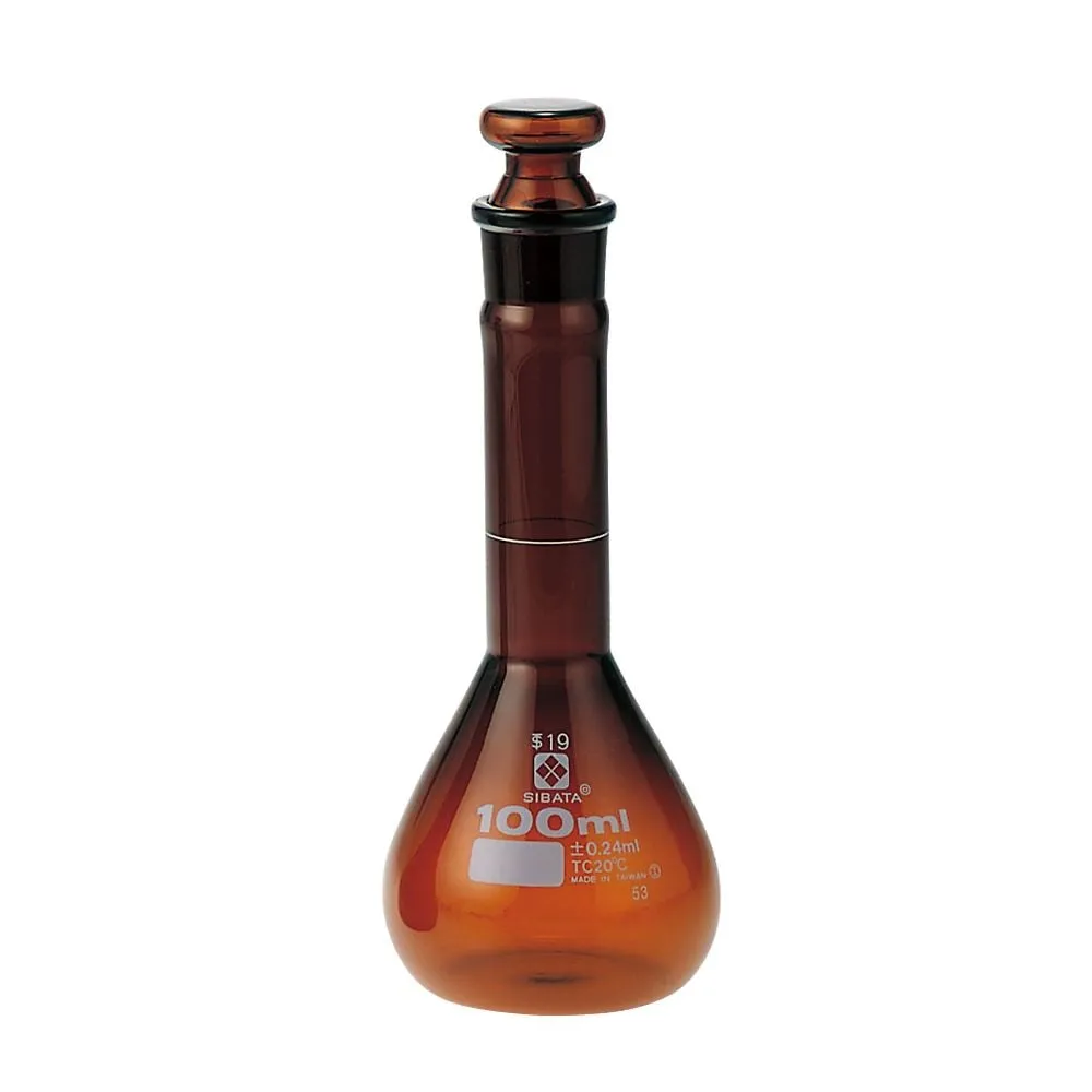 64-6432-10-24　Volumetric Flask, Brown Short Type, 100 mL, with JCSS Calibration Certificate　239-1