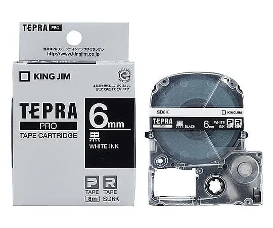 61-0600-66　黑色6 mm宽的Tepra PRO标签印表机磁带匣白色字元　SD6K
