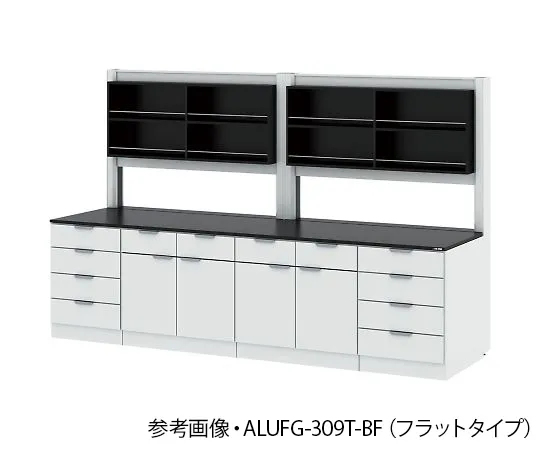 4-3413-01　Side Laboratory Table (Steel Cabinet Type/With Storage Shelf Unit) Flat Type 1800 x 900 x 850/1900 mm　ALUFG-189T-BF