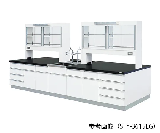 3-7938-01　实验室中央工作台 (木型) 2400×1200×800/1870 mm玻璃门配有LED照明　SFY-2412EG