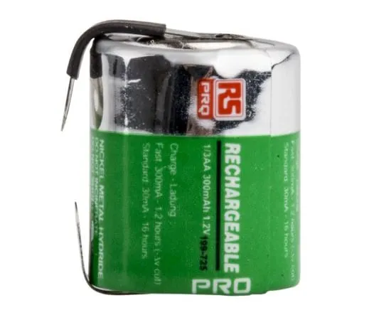 63-4584-36　RS PRO,1.2V, 1/3 AA,镍氢充电电池，300mAh　199-725