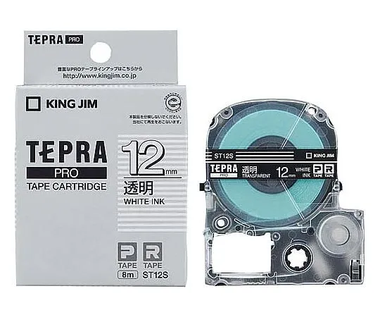 61-0601-37　透明12 mm宽的Tepra PRO标签打印机磁带盒白色字符　ST12S