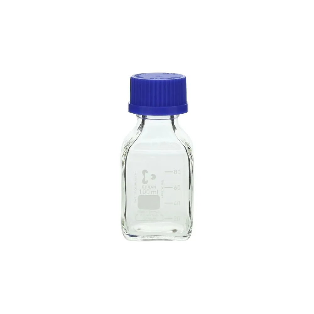 1-8870-09　Screw-TopBottle Square White (DURAN (R) ) 含Blue Cap 100 mL　017230-100