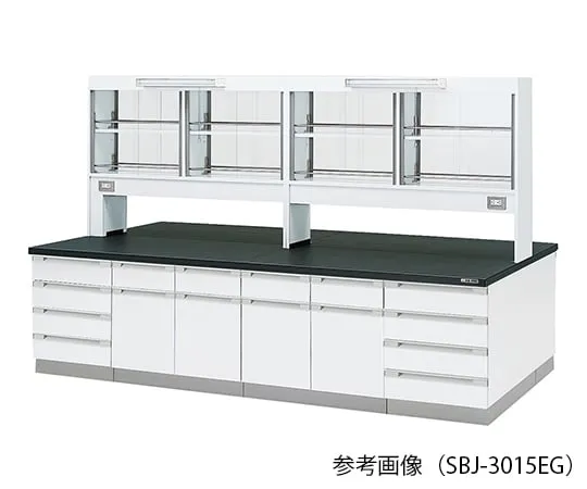 3-7810-01　实验室中央工作台 (木型) 1800×1200×800/1870 mm玻璃门配有LED照明　SBJ-1812EG