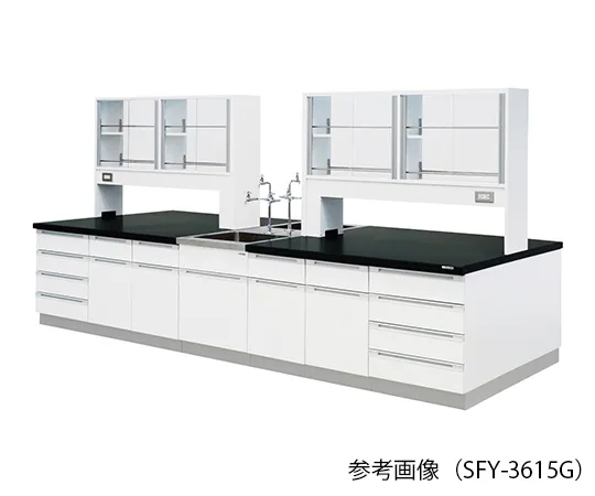 3-7942-01　实验室中央工作台 (木型) 2400×1200×800/1800 mm,带玻璃门　SFY-2412G