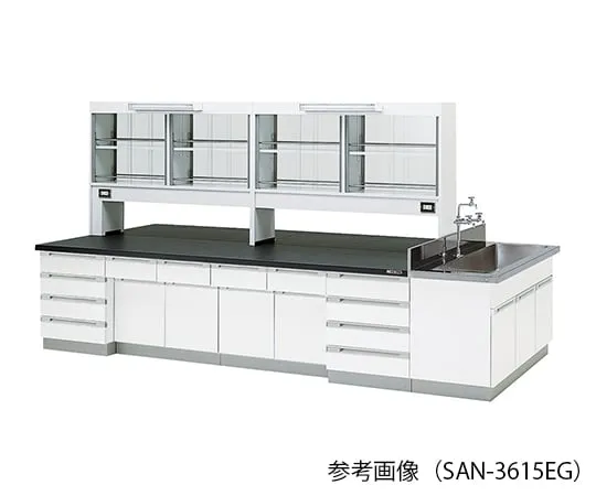 3-7787-01　实验室中央工作台 (木型) 2400×1200×800/1870 mm玻璃门配有LED照明　SAN-2412EG