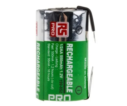 63-4584-34　RS PRO,1.2V, 1/2 AA,镍氢充电电池，550mAh　199-652