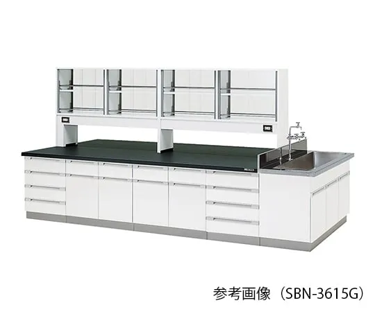 3-7814-01　实验室中央工作台 (木型) 2400×1200×800/1800 mm,带玻璃门　SBN-2412G