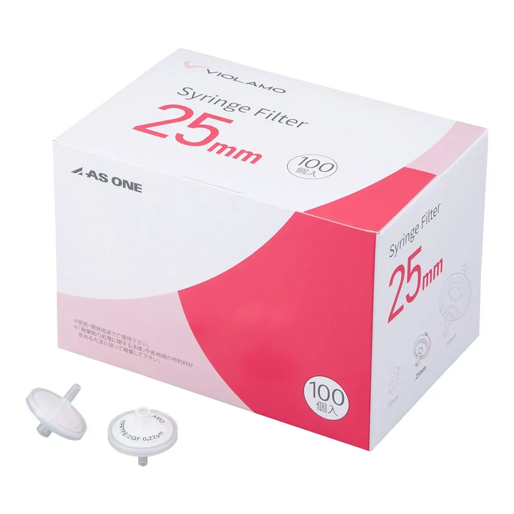 4-6106-01　Violamo Multilayer Structure Syringe Filter (Hydrophilic PTFE) 0.22 μm φ25 mm 1 Box (100 Pieces)　PTFE2G-025S022I