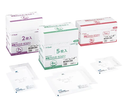 61-7355-90　Sterile Cross Gauze Cotton, No. 6, -1, 30 Cm x 30 Cm, 4 Folds, 1 Pack x 100 Bags　18452