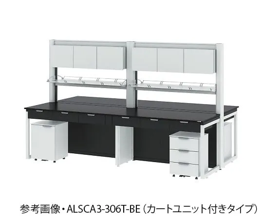 4-3376-01　Central Laboratory Table (steel type/with storage cupboard + aluminum shelf unit) 1200 x 1650 x 850/1900 mm　ALSCA2-126T-BE