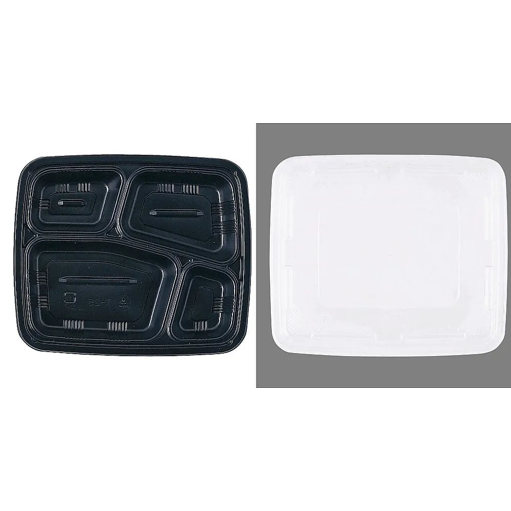 62-6652-33　One-Way Heat-Resistant Bento Container Black (Lid Included, 50 Sets)　T-25