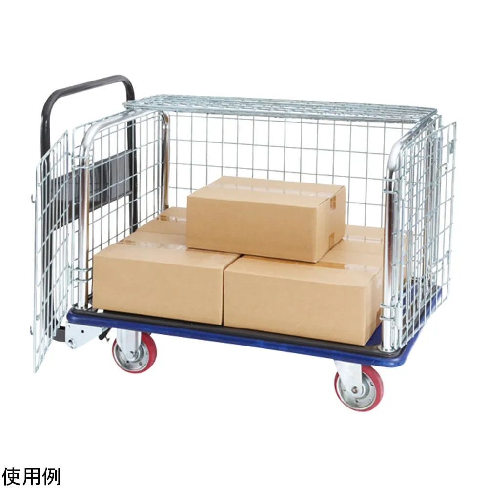 4-5176-01　Five-sided wire mesh enclosure cart with double doors, brake foot type　NK300KL-G-ST