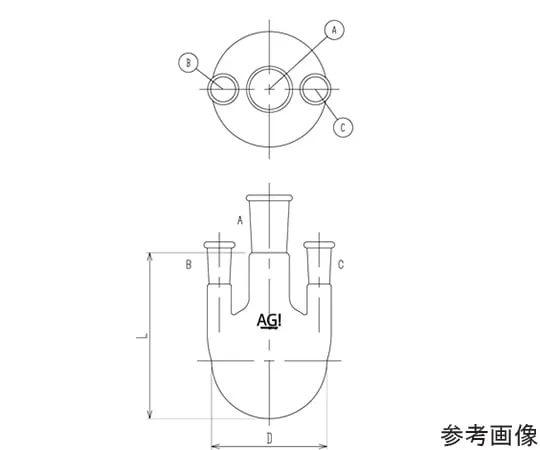 64-8912-08　三向瓶侧管垂直型1,000 mL 24/40/15/25　3118-1-4L1L