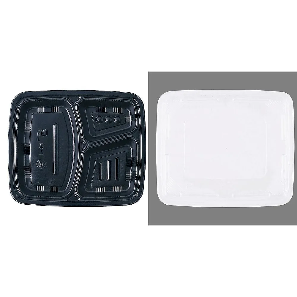 62-6652-31　One-Way Heat-Resistant Bento Container Black (Lid Included, 50 Sets)　T-24
