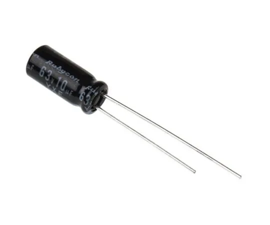 63-4721-66　Rubycon 10μF63V直流铝电解电容器，通过5号孔 (Dia。)x 11 mm+105°5 mm 2 mm　63YXF10M5X11