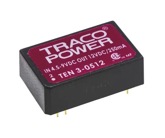 63-4741-69　TRACOPOWER 10 3 3 W隔离直流-直流换流器通孔，电压在4.5→9 V直流，电压在12 V直流　TEN 3-0512