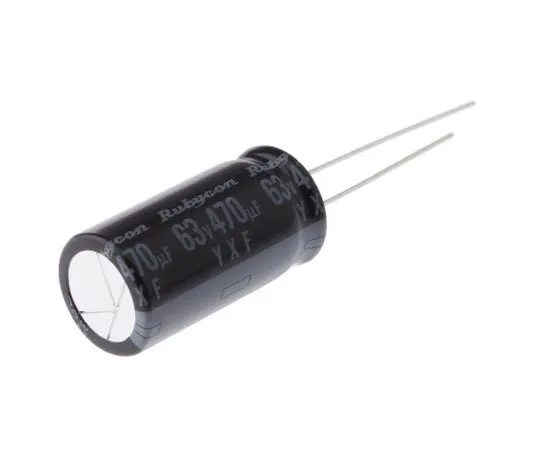 63-4721-72　Rubycon 470μF63V直流铝电解电容器，通孔12.5 (Dia。)x 25 mm+105°12.5 mm 5 mm　63YXF470M12.5X25