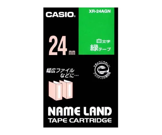 62-1063-19　卡西欧名称LAND标签打印机磁带宽度24毫米 (绿色地面/白色字符)　XR-24AGN