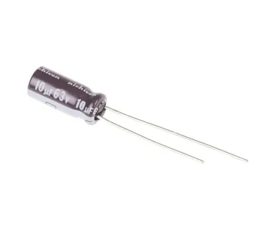 63-4847-98　尼希康10μF63V直流铝电解电容器，通过5号孔 (Dia。)x 11 mm+105°5 mm 2 mm　UPM1J100MDD