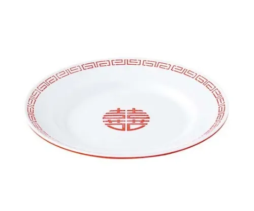 61-6836-24　Melamine Chinese Tableware Zuisho Flat Plate 8 inch CA-22 Outer Red Inner White　2420310