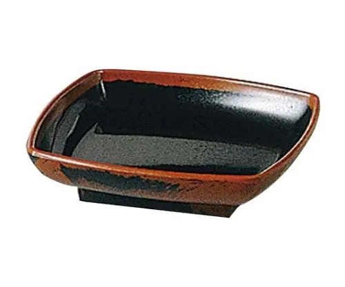 61-6835-70　Melamine Japanese Crockery Chojiro Kaku Small Plate AN-55 B Inner Black　2429020