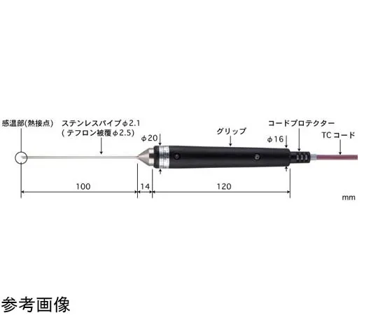 65-3533-22　［Out of stock］Semi-Solid/Liquid General Temperature Sensor BS Series with ISO Document Set -200~200°C Outer Diameter 2.1φ 100 mm E Type　BS-22E-010-TC1-ASP