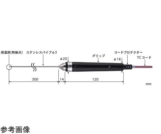 65-3530-04　General Temperature Sensor BS Series for Semisolids and Liquids -200~500°C Grip Type φ3 mm　BS-31E-030-TC1-ASP