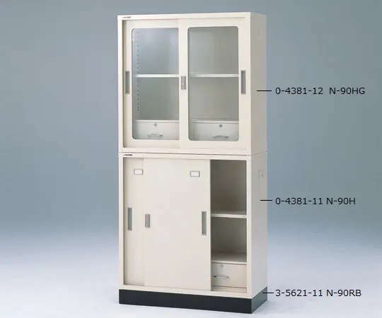 0-4381-11　［已停用］耐化学性双重滑动储藏室钢门 (带抽屉) 880×400×880 mm　N-90H