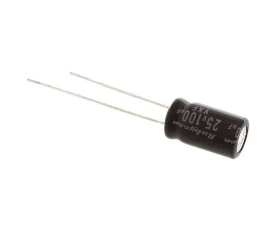 63-4721-90　Rubycon 100μF25V直流铝电解电容器，通孔6.3 (Dia。)x 11 mm+105°6.3 mm 2.5 mm　25YXF100M6.3X11