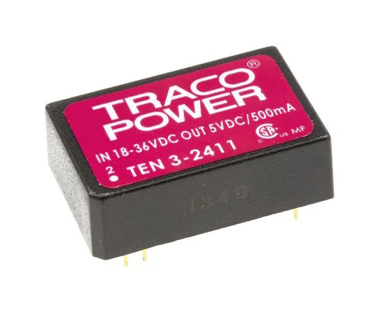 63-4732-58　TRACOPOWER 10 3 3 W隔离直流-直流换流器通孔，电压在18→36 V直流，电压在5 V直流　TEN 3-2411