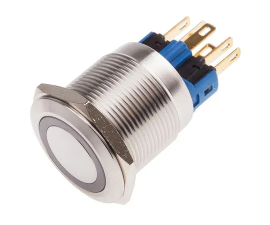 63-5125-56　RS PRO单杆双抛 (SPDT) 锁蓝LED按键开关，IP65,IP67, 22 (Dia。) mm,面板安装，24V　811-8496