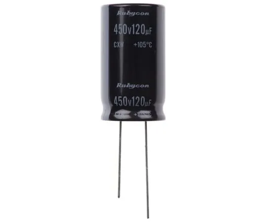63-5052-88　Rubycon 120μF450V直流铝电解电容器，通孔18 (Dia。)x 31.5 mm+105°18mm 7.5mm　450CXW120MEFC18X31.5