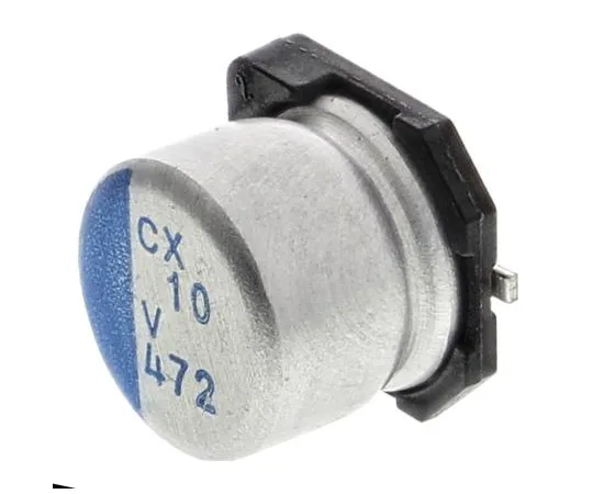 63-5078-65　Nichicon 10μF35V直流铝聚合物电容器，表面贴装6.3 (Dia。)x 5.9 mm+125°6.3mm 2.1mm　PCX1V100MCL1GS