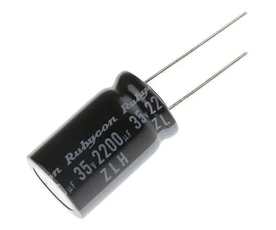 63-4985-17　Rubycon 2200μF35V直流铝电解电容器，通孔16 (Dia。)x 25 mm+105°16mm 7.5mm　35ZLH2200MEFC16X25