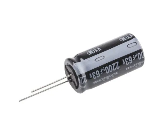 63-5043-34　Nichicon 2200μF63V直流铝电解电容器，通孔18 (Dia。)x 35.5mm+105°18mm 7.5mm　UVY1J222MHD
