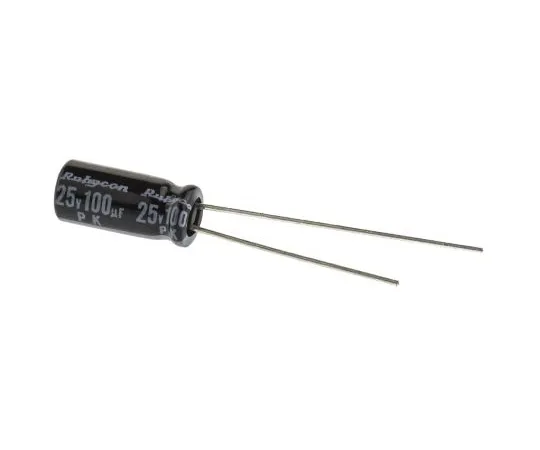 63-5078-51　Rubycon 100μF25V直流铝电解电容器，穿过5号孔。)x 11 mm+85°5mm 2mm　25PK100MEFC5X11