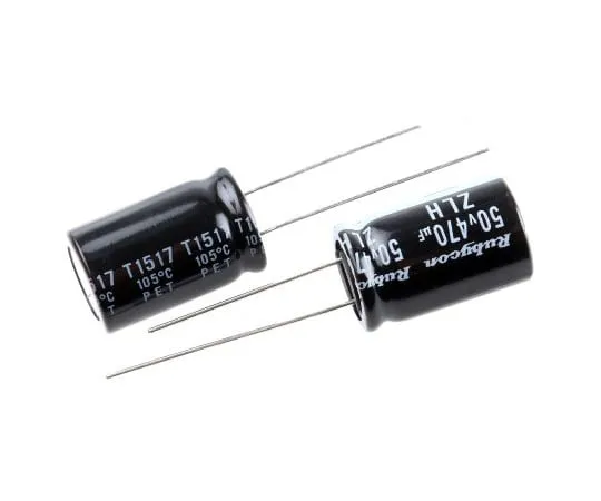 63-4985-19　Rubycon 470μF50V直流铝电解电容器，通孔12.5 (Dia。)x 20 mm+105°12.5mm 5mm　50ZLH470MEFC12.5X20