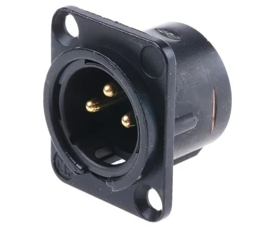 63-5015-02　Neutrik 3 Way Panel Mount XLR Connector, Male, Gold over Nickel Plated Contacts, 50 V　NC3MD-L-B-1