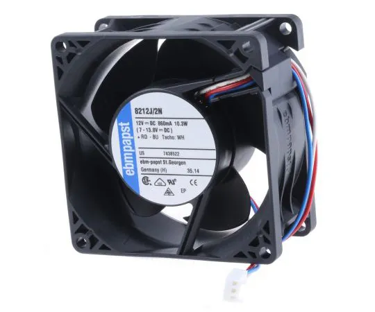 63-5066-26　ebm-papst8200J系列轴向风扇，80 x 80 x 38mm,132m3/h,10W, 12 V直流　8212J/2N-RS0