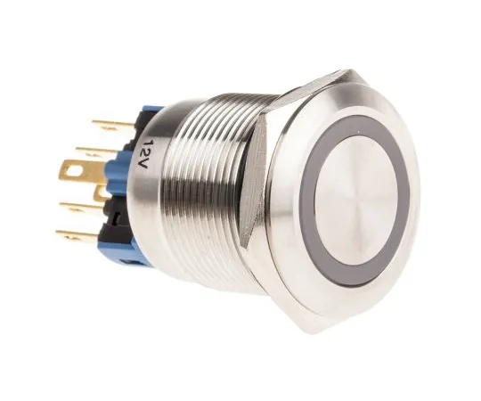 63-5125-55　RS PRO单杆双抛 (SPDT) 锁蓝LED按键开关，IP65,IP67, 22 (Dia。) mm,面板安装，12V　811-8483