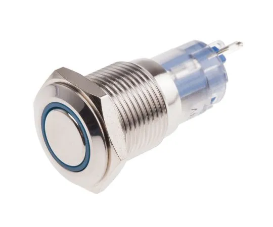 63-5125-46　RS PRO单杆双抛 (SPDT) 锁蓝LED按键开关，IP65,IP67, 16 (Dia。) mm,面板安装，250V　811-8398