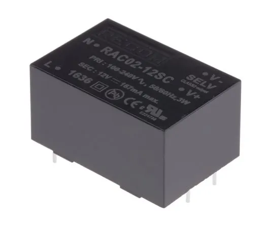 63-5043-92　回忆2W1输出嵌入式开关模式电源SMPS,167mA,12V直流封装　RAC02-12SC