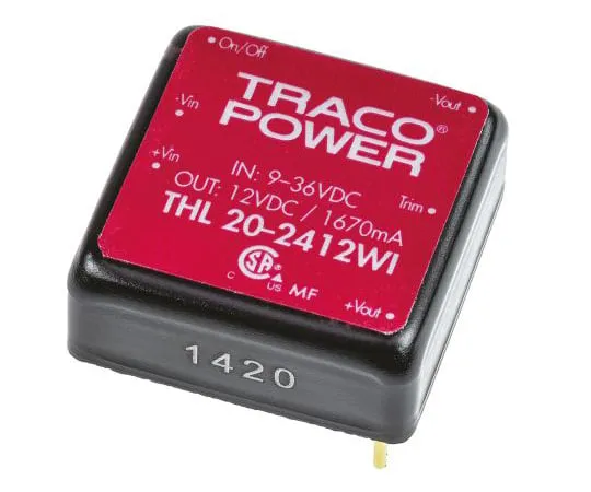 63-5034-63　TRACOPOWER THL 20WI 20W隔离直流-直流转换器通过孔，电压在9→36 V直流，电压在12V直流　THL 20-2412WI